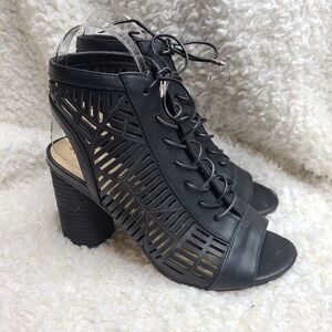 Sam Edelman Rocco Black Faux Leather Heeled Sandals lace Up sz‎ 8